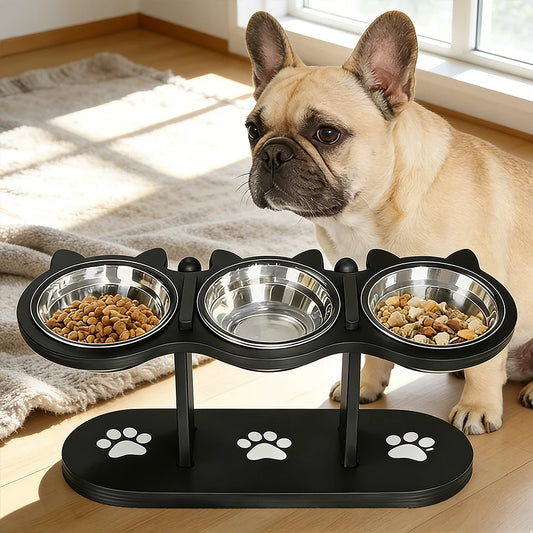 Dog Elevated Feeder — Triple Bowl Stand for Dogs & Cats